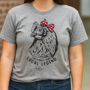 Country Chick "Local Legand" Gray T-Shirt-Size Medium-Cotton-Chicken-A013